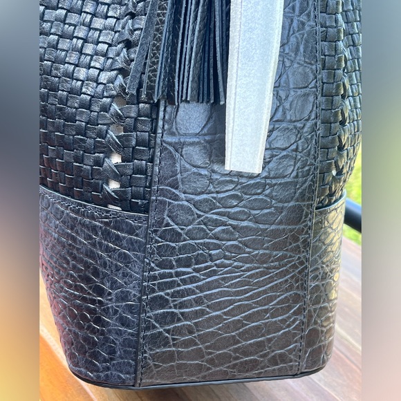 NWT Brahmin Large Marlowe Black Cascata Woven Leather Bucket Shoulder Bag - Picture 12 of 16